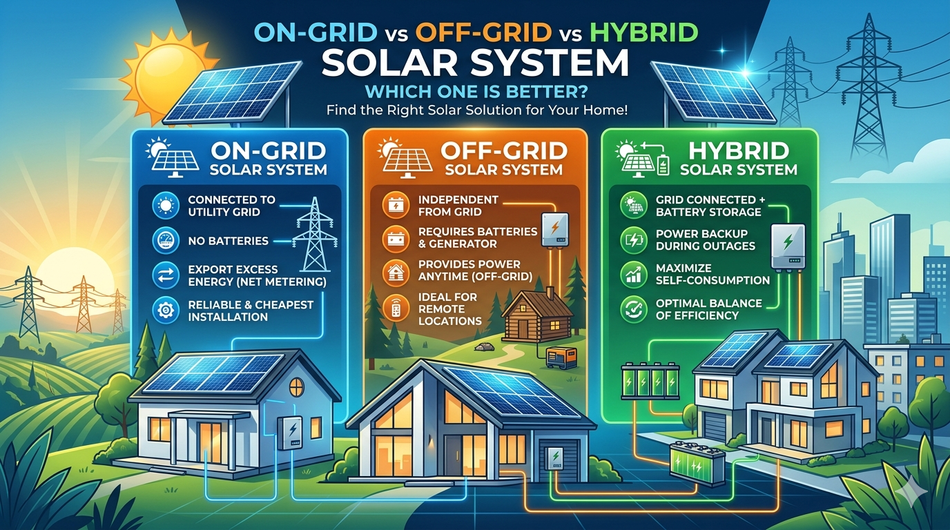 On-Grid vs Off-Grid vs Hybrid Solar System Which One is Better